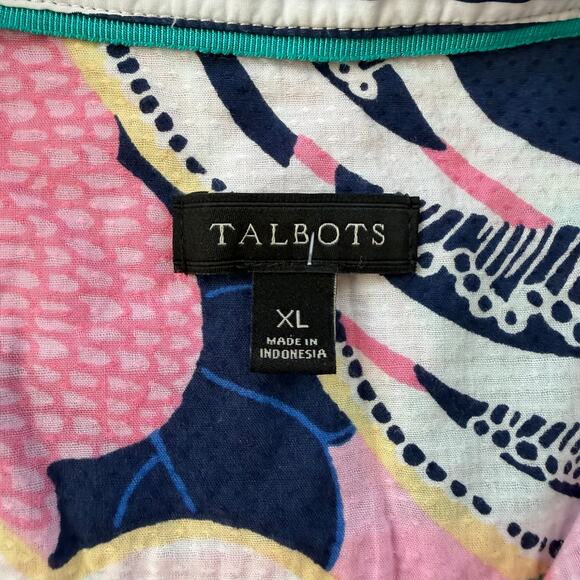 Talbots Women XL Cotton Popover Tunic Top Bold Multicolor Floral Resort Preppy - Picture 4 of 8